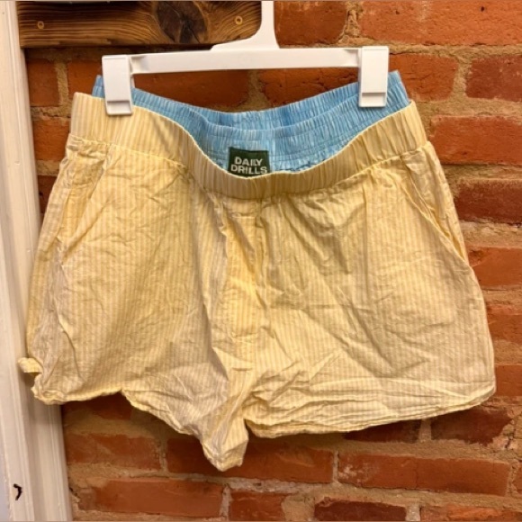 Daily Drills Pants - Yellow Pinstripe Shorts with Blue Elastic Waist